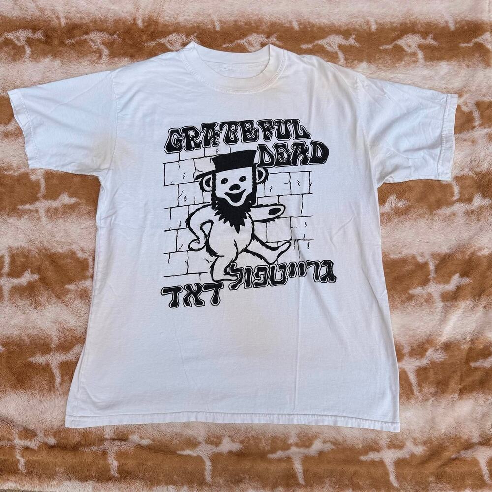 Vintage 90s Grateful Dead Jerusalem Hebrew T-Shirt Men's XL White Ripple Lyric - Picture 1 of 7